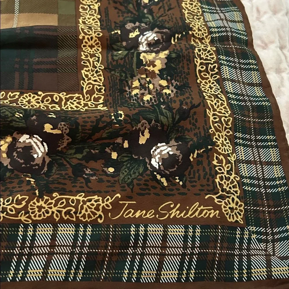 Jane Shilton pure silk, brown, large scarf Elegant Brown Patchwork floral scarf